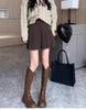 Women's Plus Size Woolen A-Line Pleated Skirt in Khaki - High Waist, Short Length for Spring and Autumn