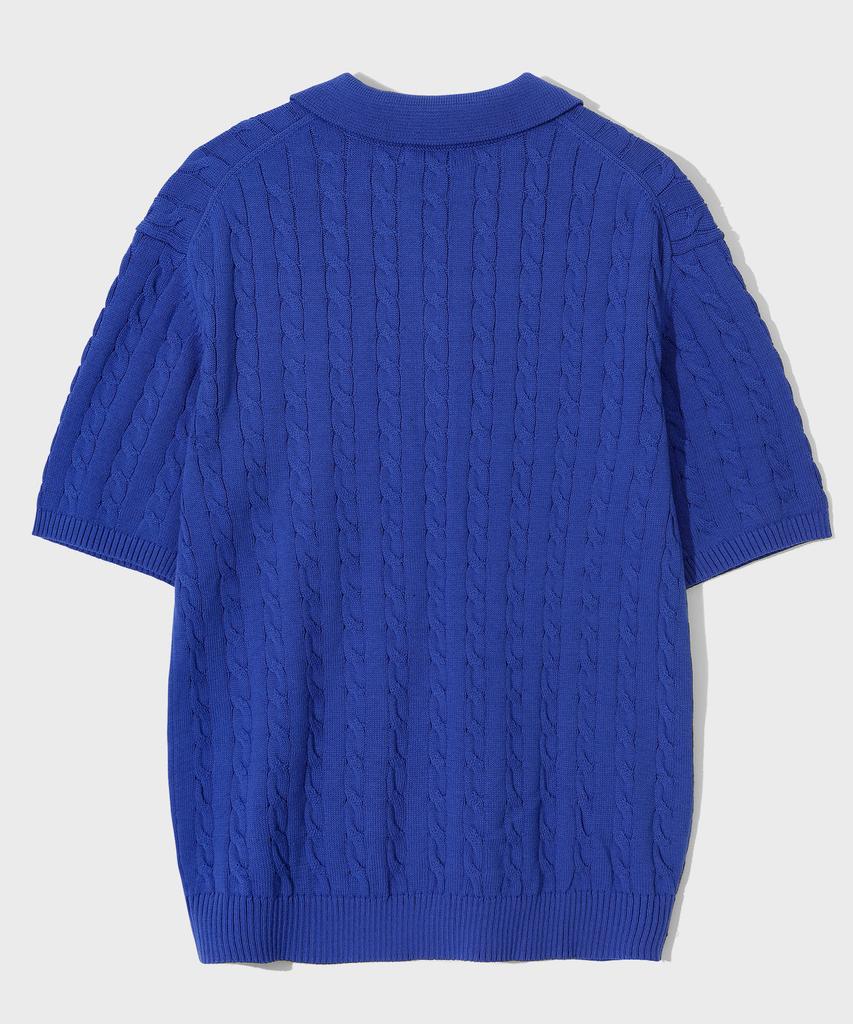 Sekeonmonollogeu Keyhole Logo Cable Collar Half Knit [Coblue]_Sekt024Coblue