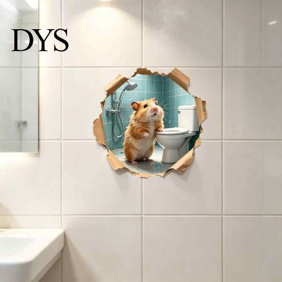 3D Realistic Animal Stickers Funny Hamster Hole Wall Decal Peel and Stick, Sticker with Waterproof PVC Art Effect, Cute for Bathroom Bedroom