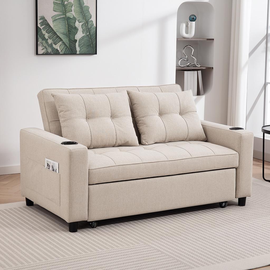 Two-Seater Pull-Out Sofa Bed - Beige