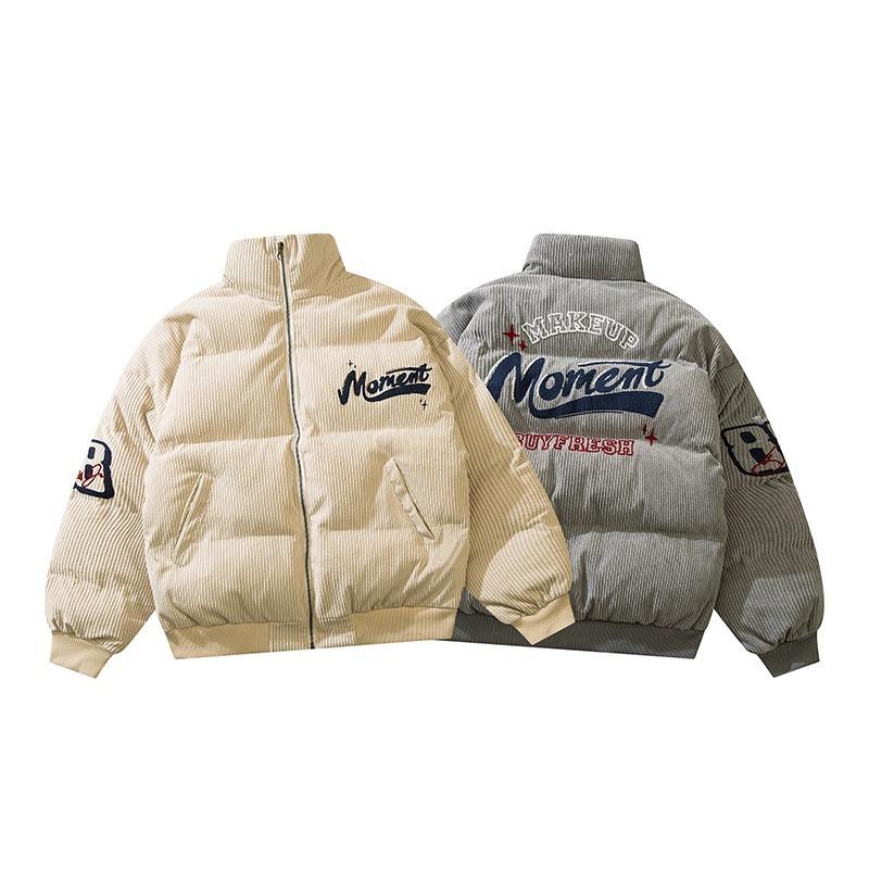 Men's Vintage Retro Embroidered Corduroy Jacket with Stand Collar – Cozy Outerwear for Couples