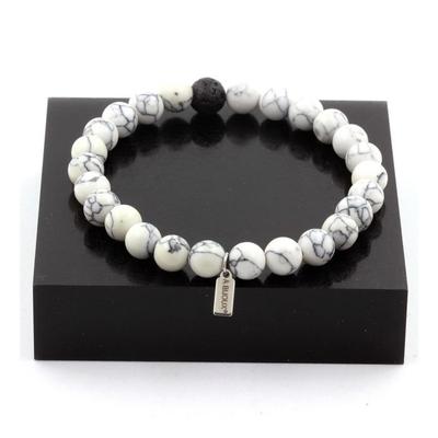 Stones and Minerals. Howlite + Lava Beads Bracelet 8 Mm. Made In France.