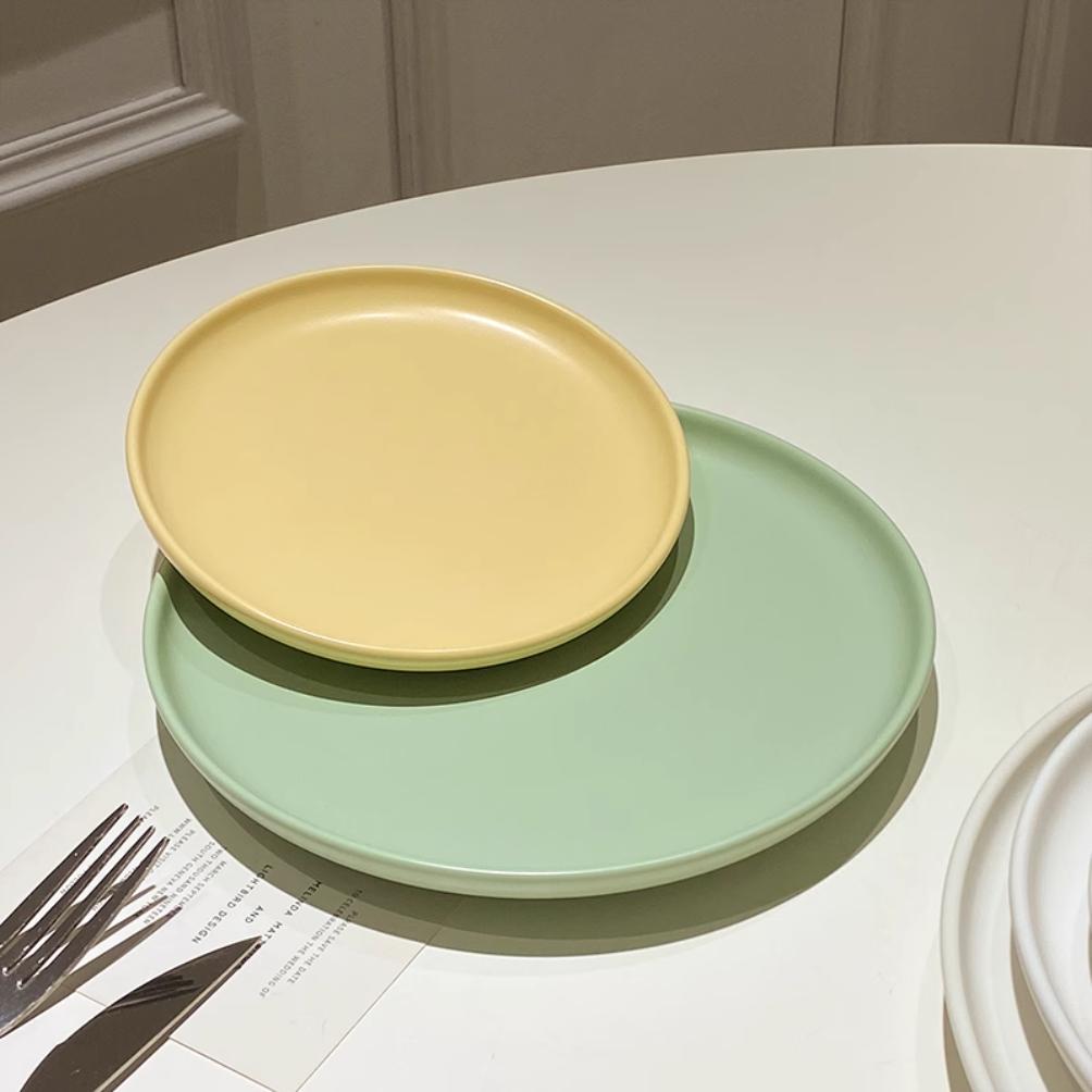Keramik Runde Form Creme Farbe Teller Essgeschirr Sets Große Kapazität Teller Dessert Salatteller Schönes Tischgeschirr Tischservice