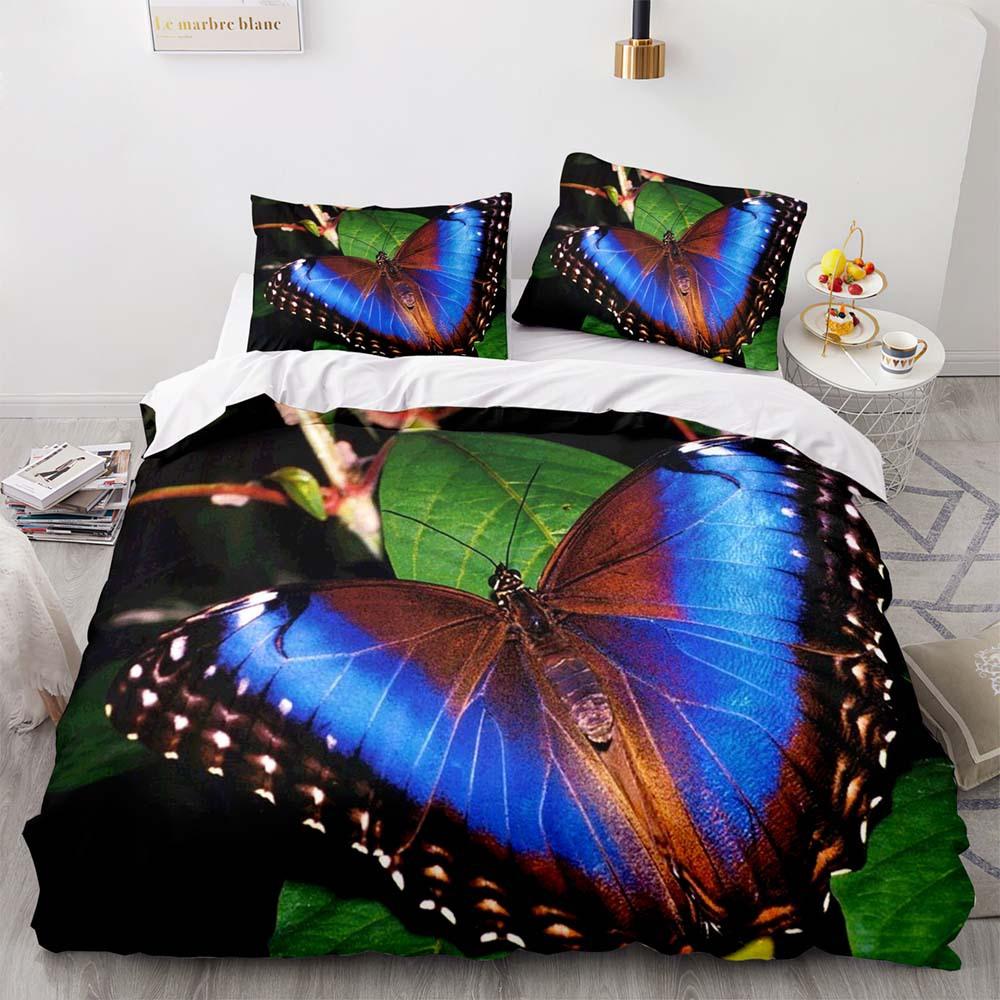 3D Butterfly Duvet Cover with Zipper Closure Purple Printed Comforter Cover, Queen Size 3 Pieces Soft Microfiber Bedding Set