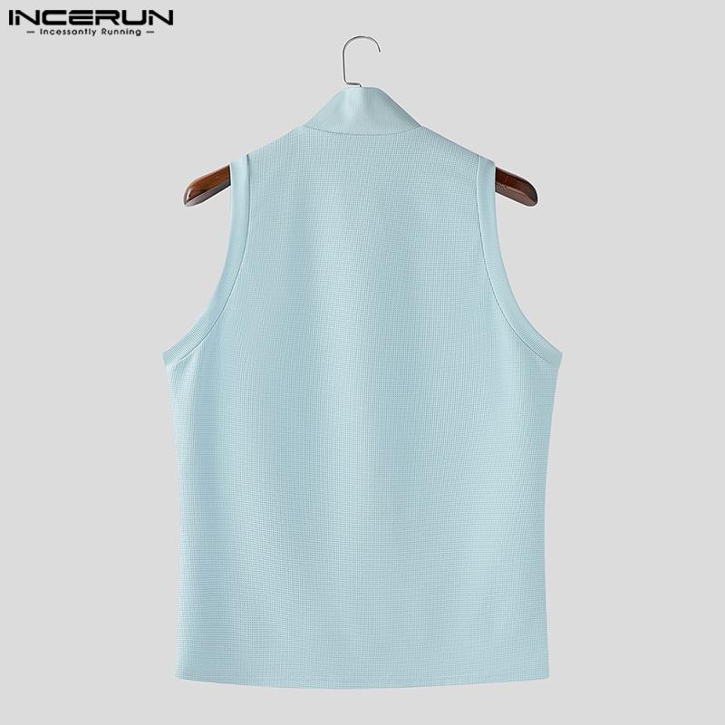 INCERUN Oversized Men Cutout Neck Sleeveless Texture Casual Tank Tops