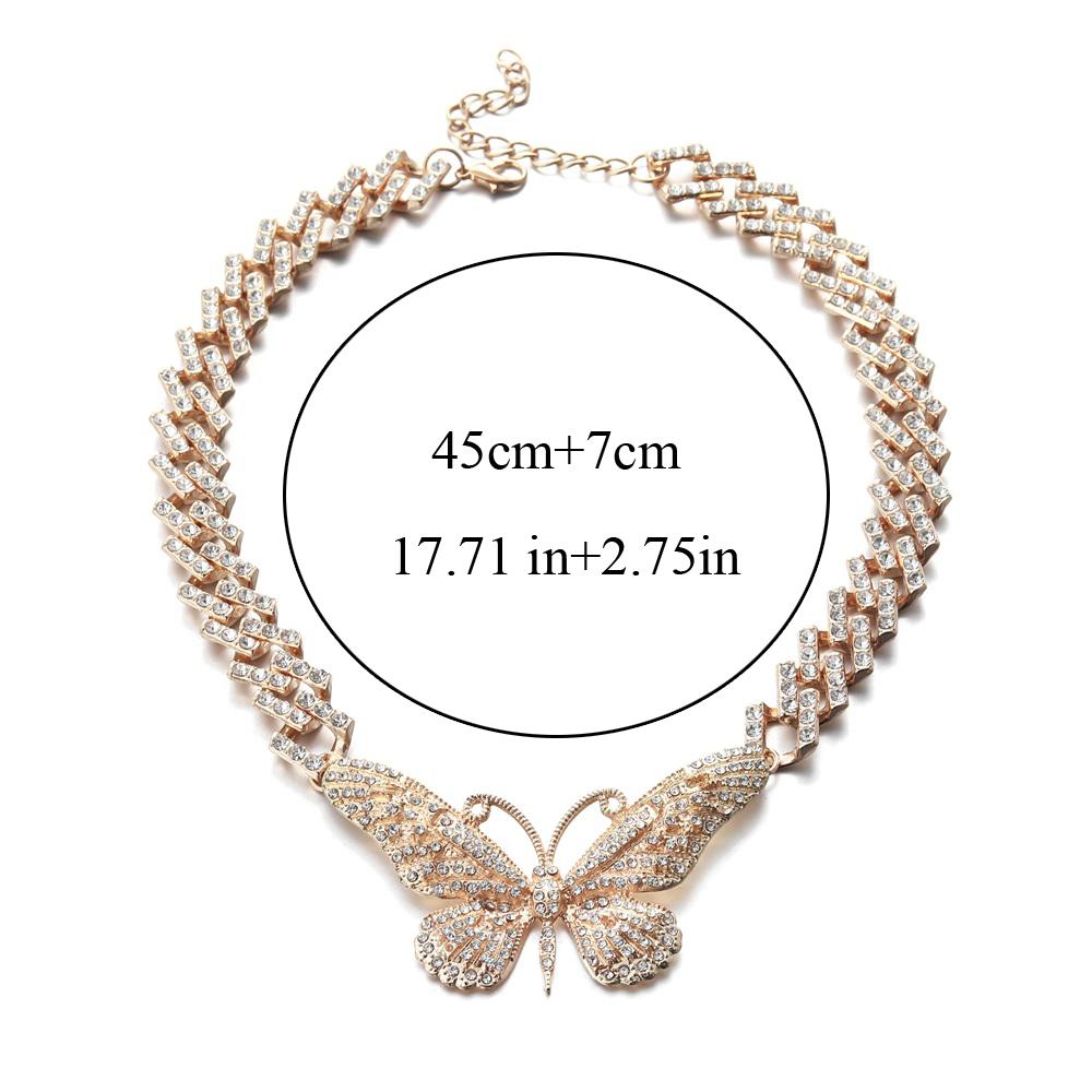 Thick Cuban Link Chain Big Butterfly Necklace For Women Rhinestone Choker Girls Jewelry