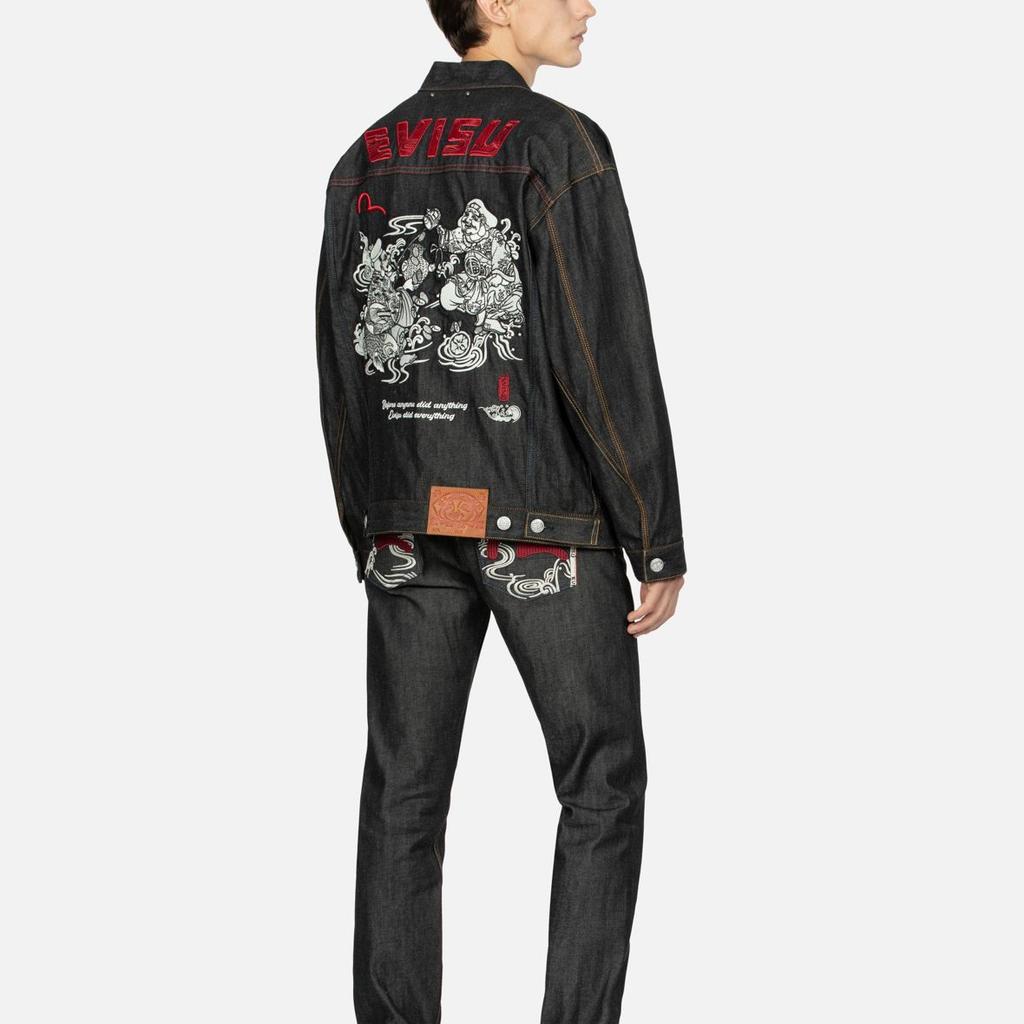 EVISU Denim Jackets Men's Black Moderate Straight Fit 2EAHTM3DJ7001LFCS