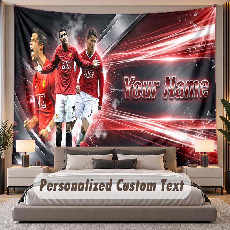 Custom Name Text Tapestry Cristiano Ronaldo Personalized Polyester Wall Tapestry For Bedroom And Room