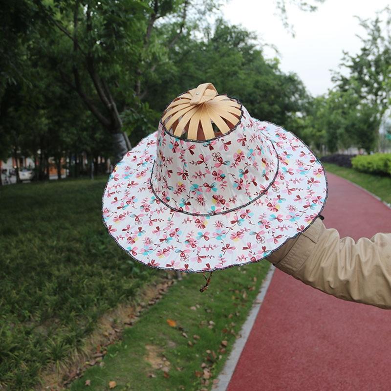 Hat for Traveling Adjustable Hat to Handheld Folding Fan Foldable Bamboo Hat and Fan Summer Beach Foldable Hat and Fan
