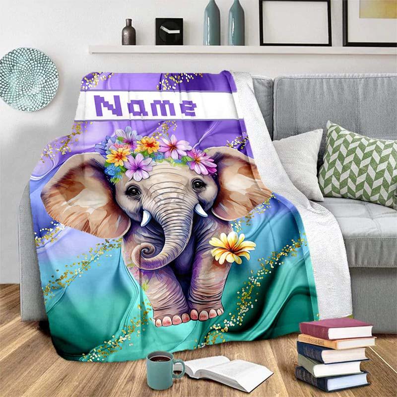 Elephant Customize Your Name Blanket Warm Comfortable Soft Blanket For Chair Office Sofa Bed Sofa Office Camping Suitable For Gifting Relatives And
