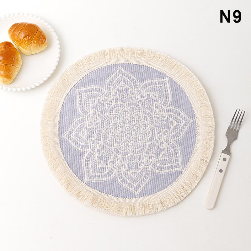 

Round Placemat Cotton Tassel Antiskid Dining Table Mat Absorbent Insulation Dish Pad Desk Decoration And Accessories Plate Mug 9
