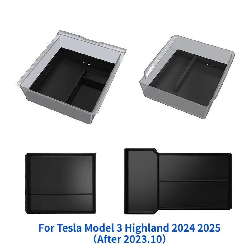 

Central Control Storage Box for Tesla Model 3 Highland Model Y Juniper 2025 Transparent Armrest Box Silicone Pad Car Accessories