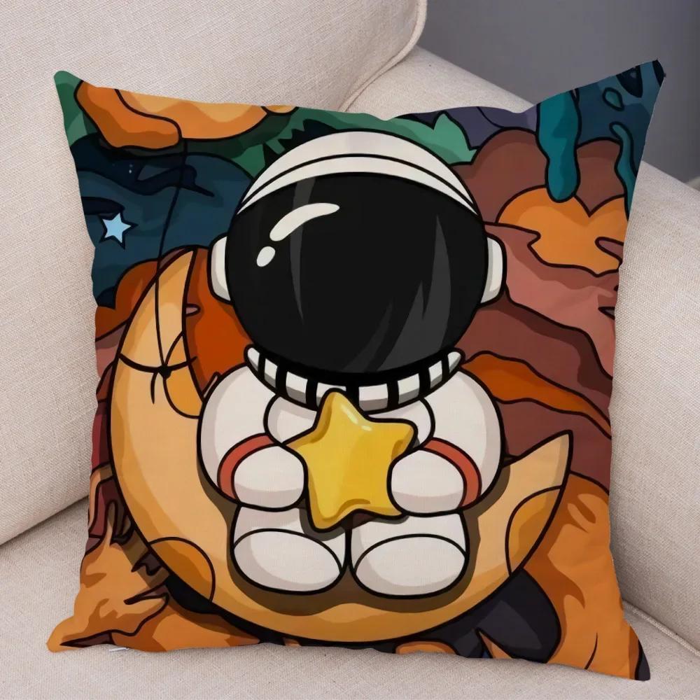 Cartoon Astronauts Cushion Cover Soft  Decor Cosmic Sky Pillowcase for Sofa Home Car  Print Pillow Case Children Room