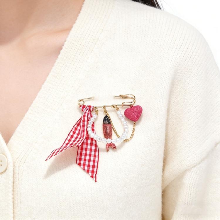 Vibrant Artistic Sea Charm Inspired Checkered Bowknot Brooch Pin Quirky Accessory For Dresses Jeans And Backpacks