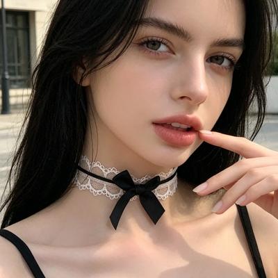 Ribbon Bow Lace Choker for Women, Adjustable Black Bowknot Lace Collar Necklace, Tie-up Choker Necklace for Wedding Party Prom