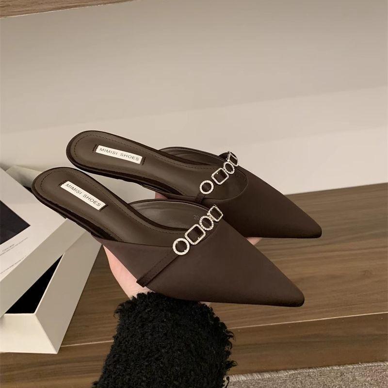 Thin Heel Premium Niche Bag Head Half Slippers Women's Outer Wear 2025 Summer Chain Temperament French Half Drag Women's Single Shoes