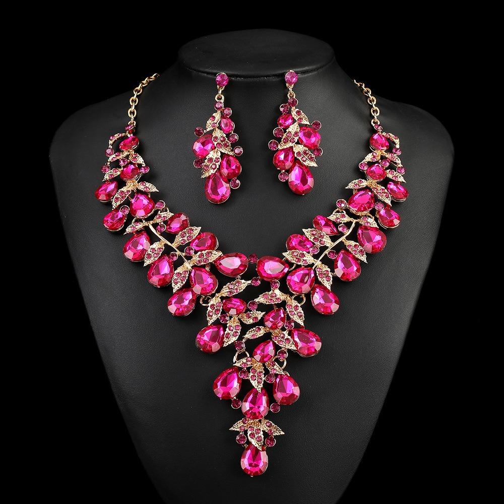 Exaggerated Rhinestone Necklace Earrings Set Women'S Dress Banquet Accessories