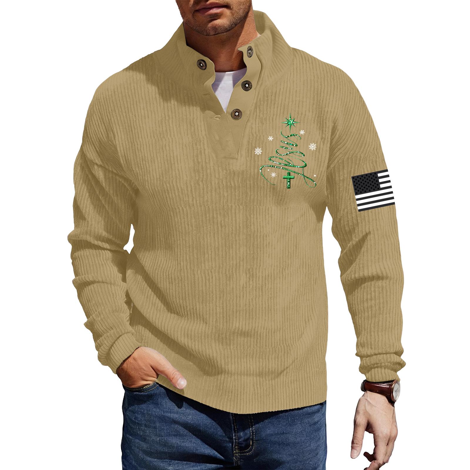 

Мужская вельветовая рубашка на пуговицах с рождественским принтом XXL хаки