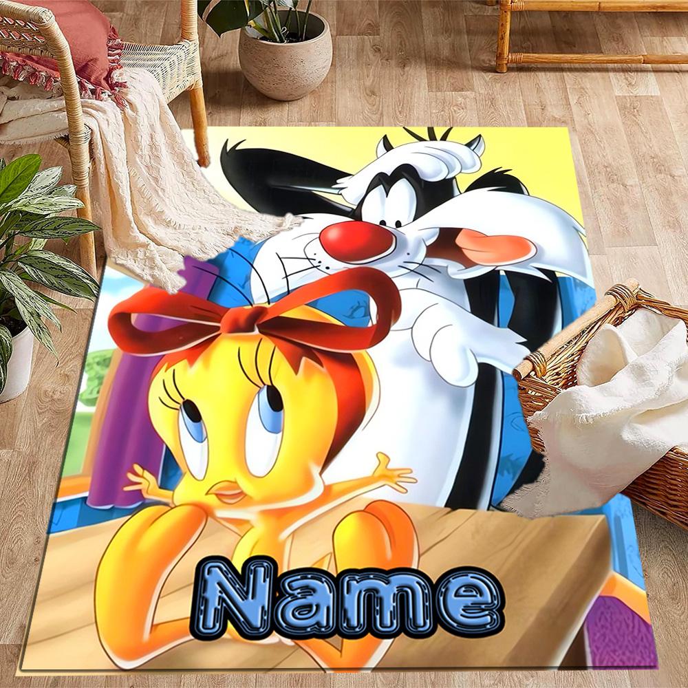 Looney Tweety Clouds Customize Your Name Area Rug Suitable for Game Room Outdoor Kitchen Balcony Anti-slip Rug Decorate Offices Wedding Party Gift