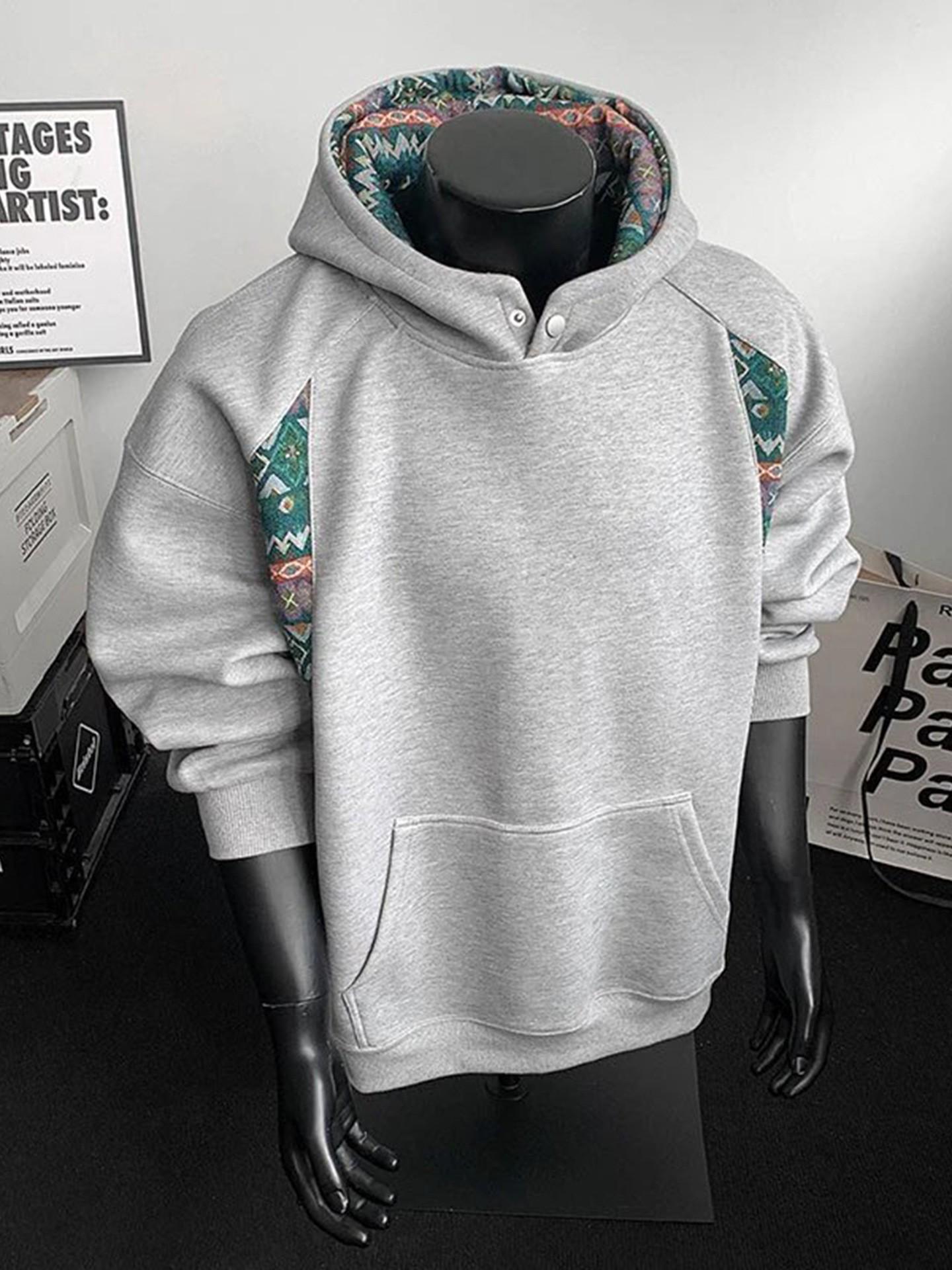 

Men s Autumn Ethnic Style High Collar Patchwork Hoodie Jacket M