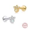 925 Sterling Silver Opal-Embedded Flat Back Threaded Cartilage Stud Earrings