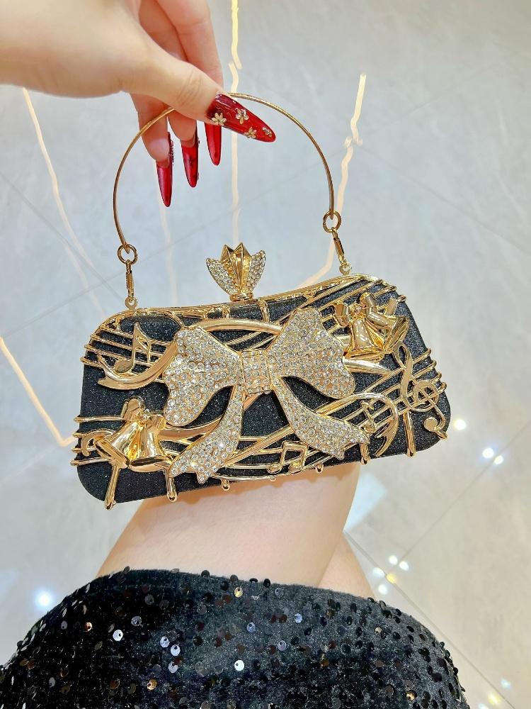 Fashion Musical Note Evening Clutch Purse Luxury Glitter Ladies Bow Design Diamond Studded Handbag Wedding Bridal Crossbody Bags