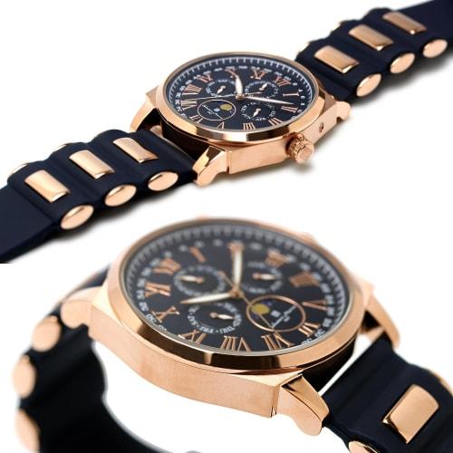 Salvatore Mara Watch Moon Phase Multi Calendar 5 ATM Water Resistant Business Formal Men's Rubber Belt Limited Model Blue Pink Gold SM22105R-PGBL