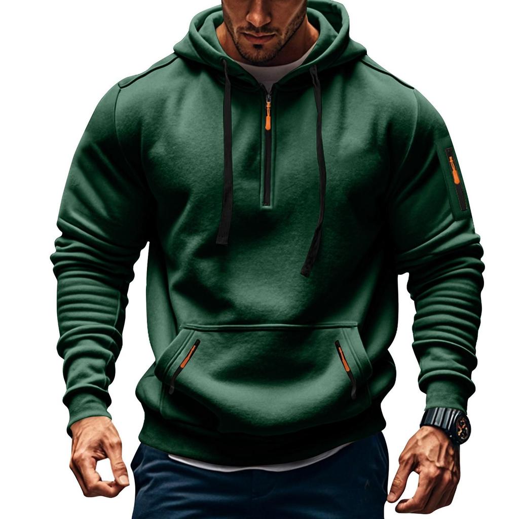 Sweat à capuche pour homme avec fermeture éclair et poche sur le bras, cardigan de sport décontracté pour homme, grande taille