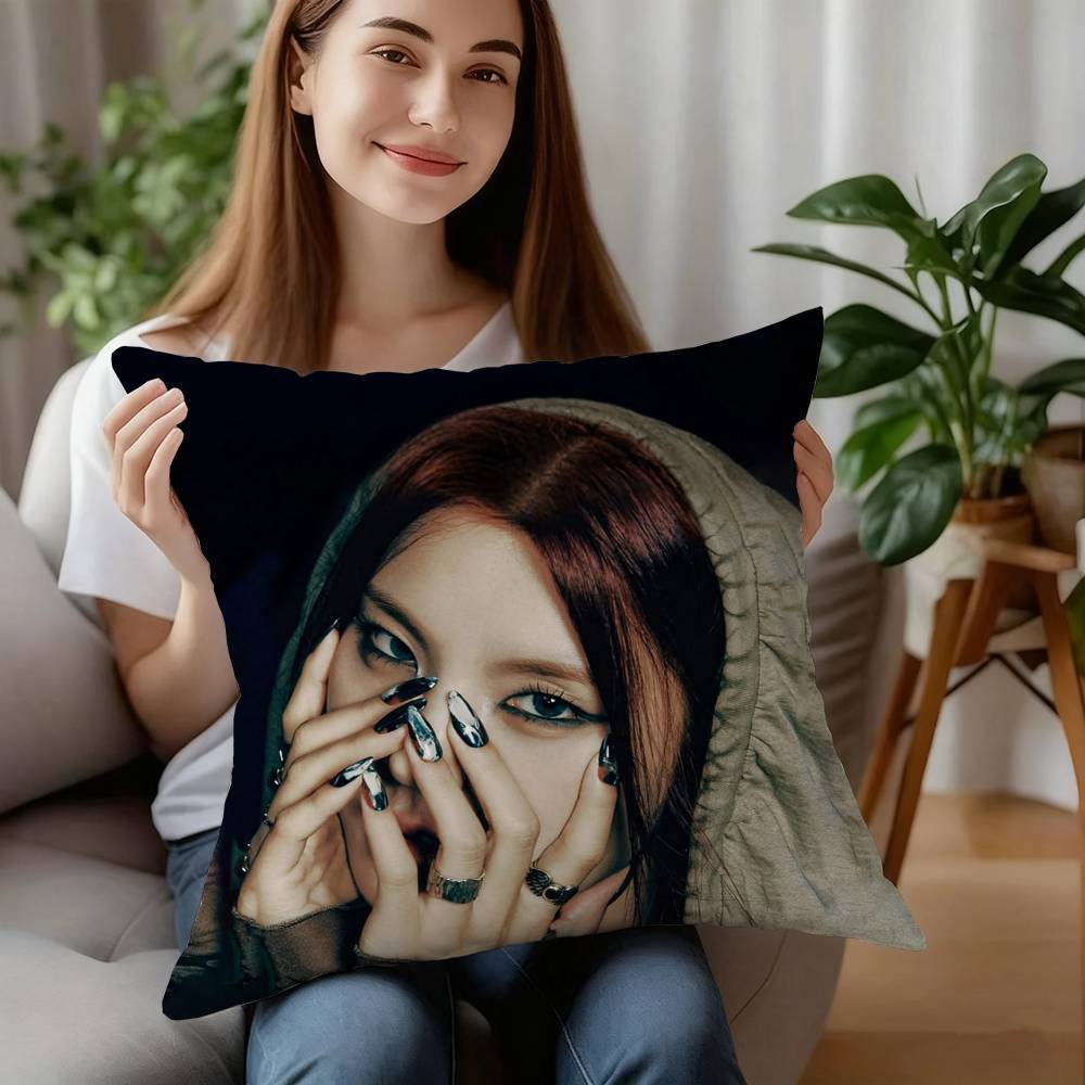 

Korean Singer ITZY Yeji Pillow Case Short Plush Sofa Decorative Gift Home Double-sided Printing Cushion 12x12Inch