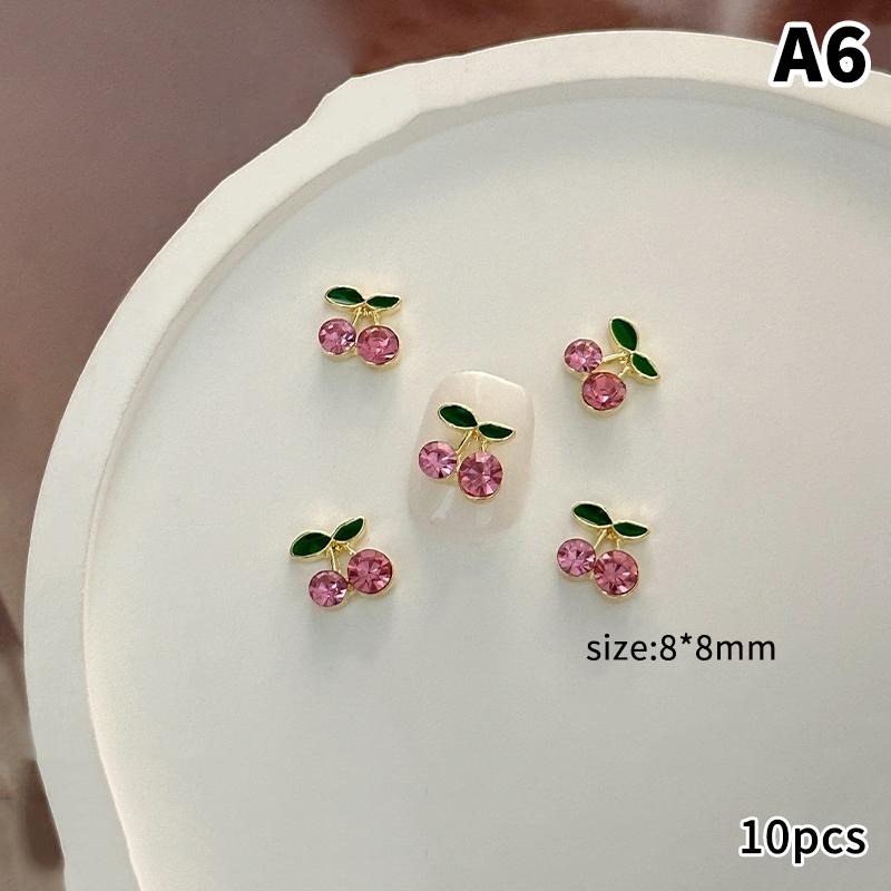 10 Pcs Cherry Nail Rhinestone 3D Cherry Charm Red Fruit Diamond Crystal Jewelry Y2K Alloy Nail Gems For Women Manicure