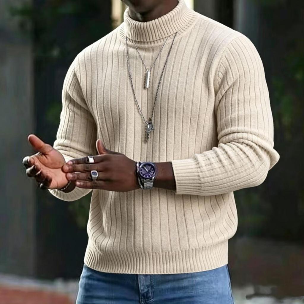 Men's Color Turtleneck Sweater Casual Knit Base Layer Pullover for Everyday Wear