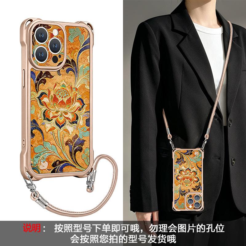 Applicable to Apple 11promax mobile phone case iphone11 four-corner lanyard 11 gilt lotus 11 Guochao 11 silicone