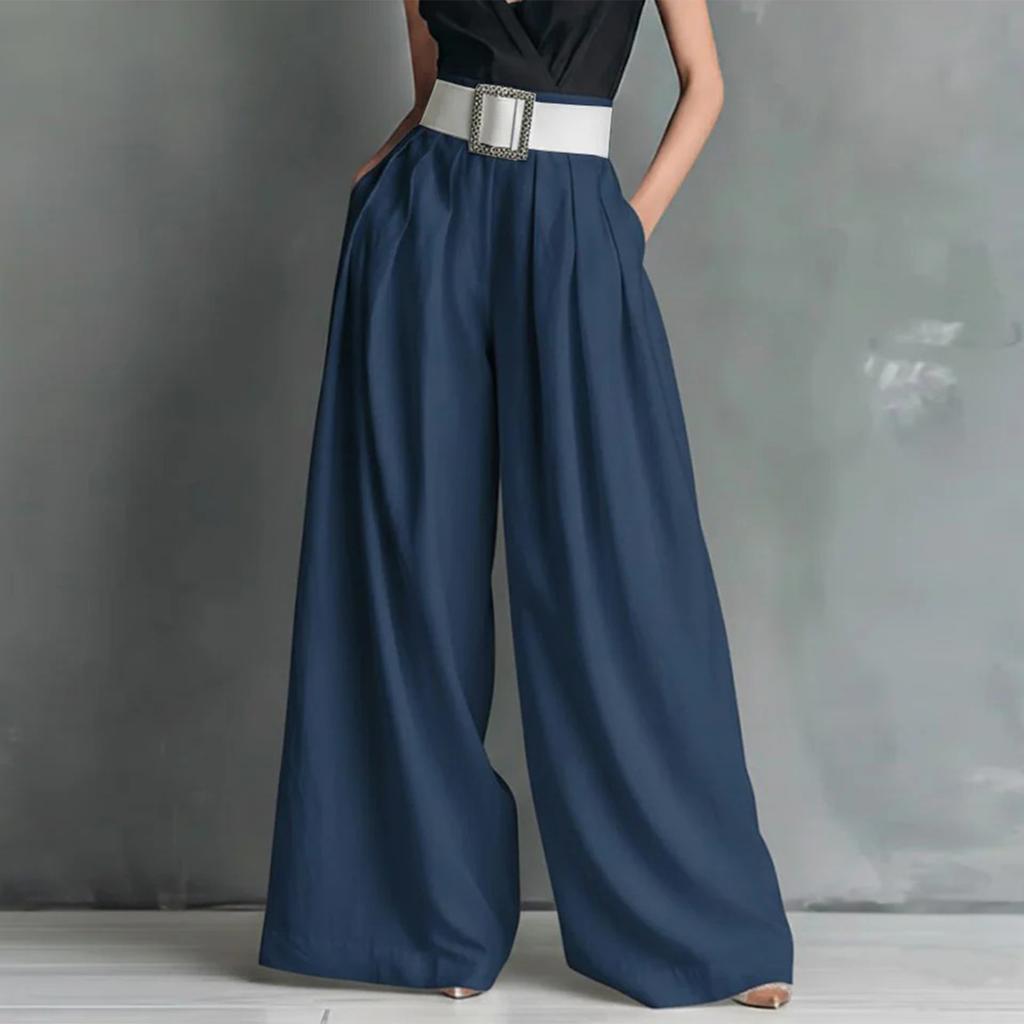 Modische Damen-Hosen mit Farbe, Taschen, hoher Taille, lockerem, weitem Bein für den Alltag