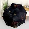 1 Stück Schwarze Katze Blumenmuster Automatischer Öffnungs-/Schließ-Faltregenschirm, Kompakter Tragbarer Reise-Regenschirm, Perfekt für Geburtstag/Weihnachten, Niedlicher Regenschirm