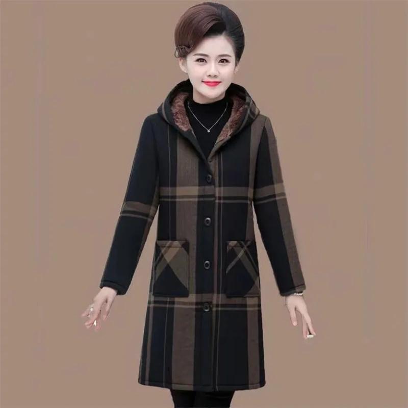 

Хлопковая куртка средней длины Женское зимнее хлопковое пальто Модное с капюшоном Защищающее от холода Плюс бархат Толстое Теплое Женская куртка XXXXXL