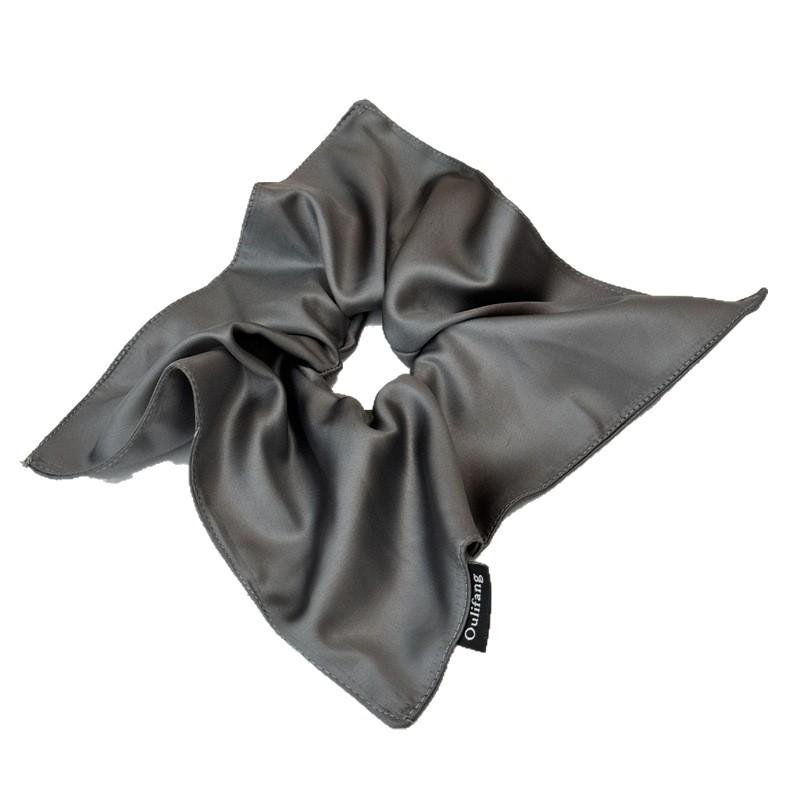 Korean-Style Faux Leather Scarf Hair Tie Set: Large Square Headband, Intestine Hair Tie, and Shiny Bun Accessory.