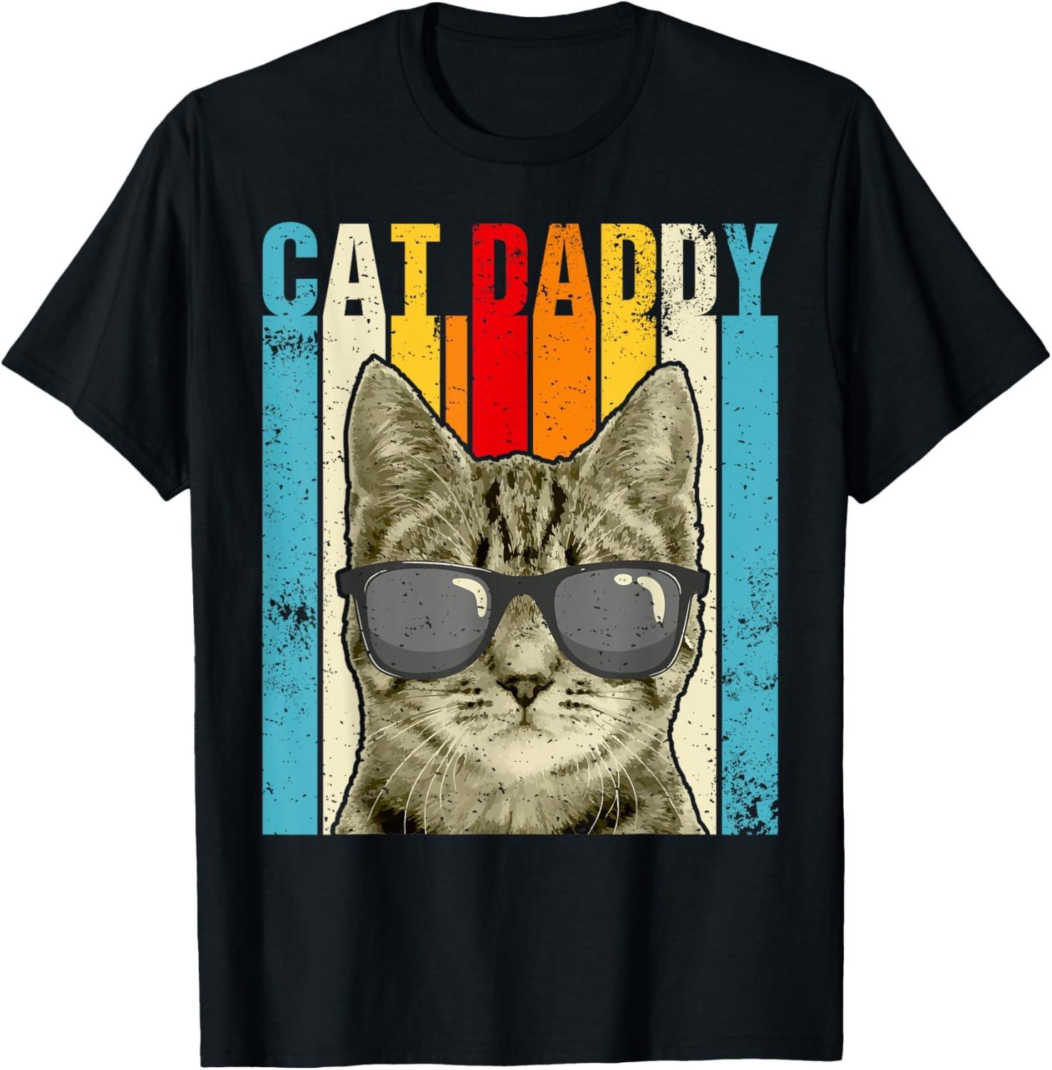 Cat Daddy Vintage Funny Cat Lover Cute Cat With Sunglasses T-Shirt S разноцветный