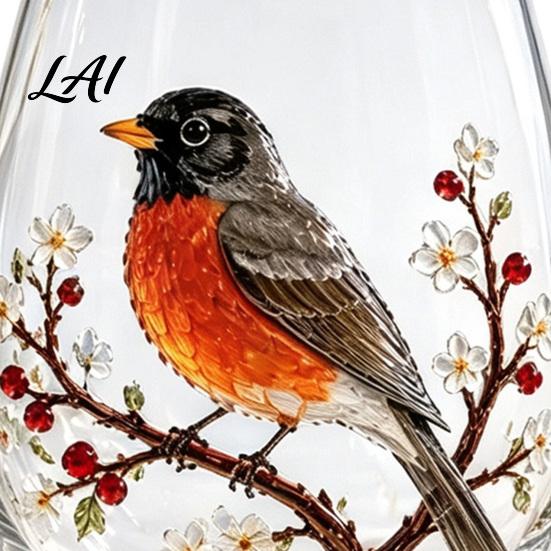 Spring Flower Theme Drinkware 3D Hummingbird Stemless Goblet Floral Pattern Elegant Decorative Glass Drinking Glasses for Tea Cup Garden Inspired