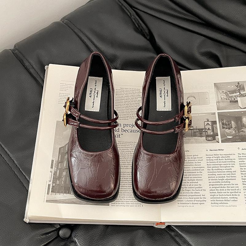 

Ретро туфли Мэри Джейн на высоком каблуке с квадратным носком, осенний модный дизайн, нежные и универсальные, с закрытым носком, одинарные туфли на толстом каблуке, маленькие кожаные туфли 39 тёмно-рыжий