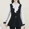 Autumn Women's Fack Two Piece Print Pactchwork Bow Shirt Female Elegant Fashion Long Sleeve Blouse Office Lady Blusa Top