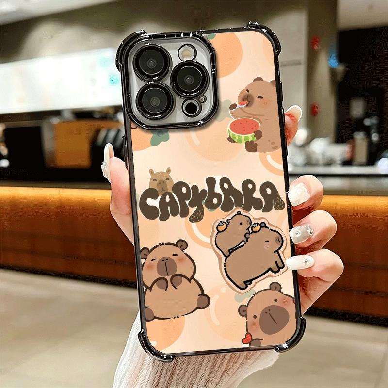 Funny Capybara Cartoon Cute Plating Phone Case For Iphone 16 17 Pro Max Air 16E 14 15 Plus 12 13 Mini Anti-Fall Airabag Cover