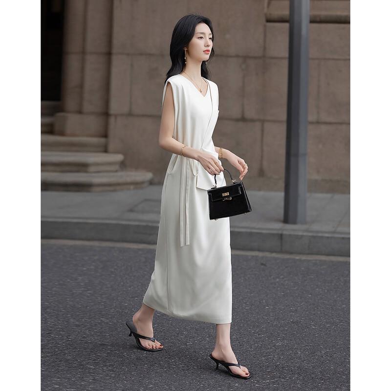 Demana Elegant Faux Two-Piece V-Neck Tie-Waist Dress