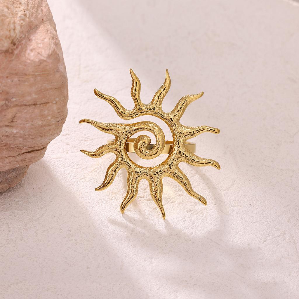 Sun Punk Anillos For Women Multilayer Broad Surface Opening Rings For Women Gold Color Stainless Steel Geometry New Ring Jewelry