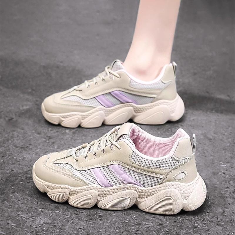 New summer mesh breathable and lightweight sports shoes shock-absorbing running dad shoes soft sole thin mesh shoes