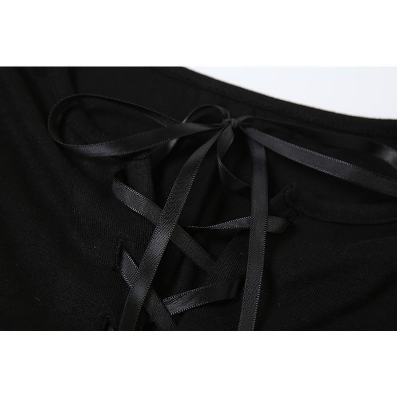 Autumn Women's Temperament Sexy Lace-up Flower Buds Short Skirt Long-sleeved Slim Dress