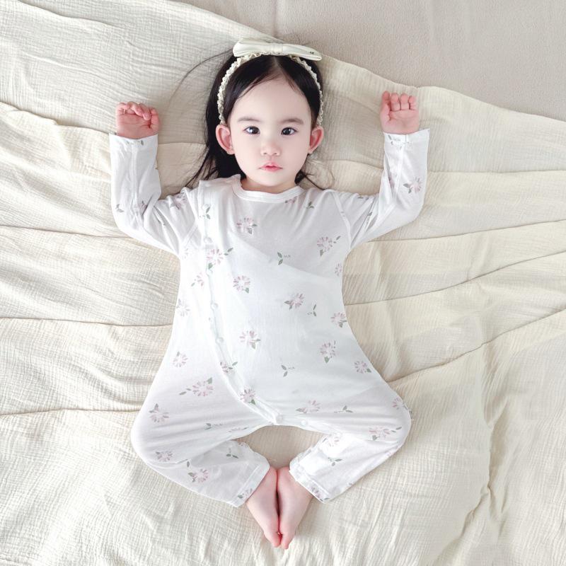 Newborn Pure Cotton Long Sleeve Bodysuit with Belly Protection - Seamless, Breathable Pajamas for Spring/Summer 90cm