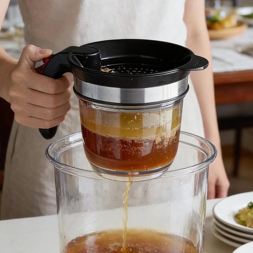 Fat Separator 1L Multifunction Quick Separation Fat Separator Heat Resistant Portable Gravy Separator with Bottom Release