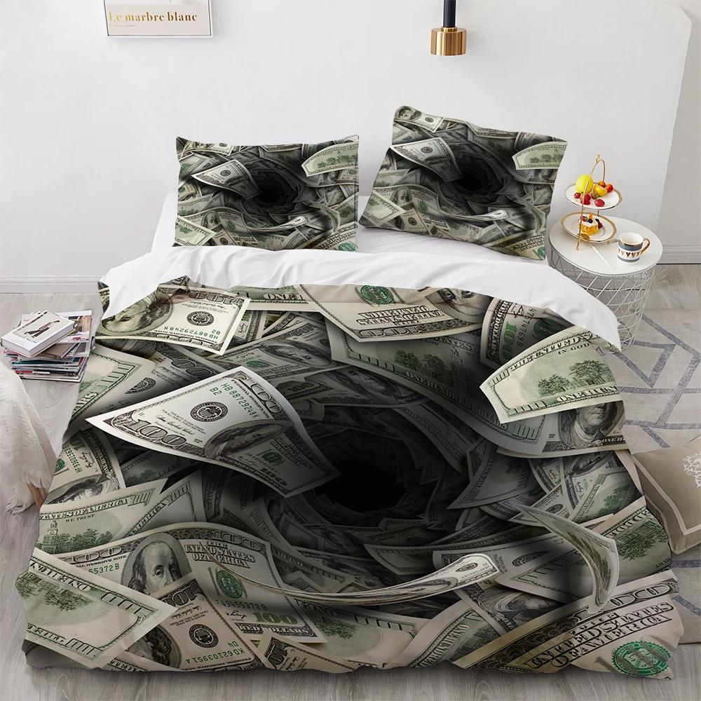 Geld Bettbezug Set Goldmünzen Druck Bettwäsche Set Weich Bequem Doppel Queen King Size Bettdeckenbezug für Teenager Erwachsene