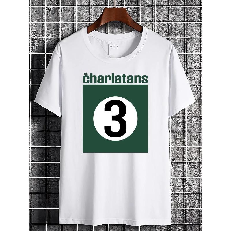 Charlatans THREE Graphic T-Shirt- Tee with 'THREE' Number Design, Soft Breathable Fabric for Everyday Streetwear- Unisex Casual Shirt