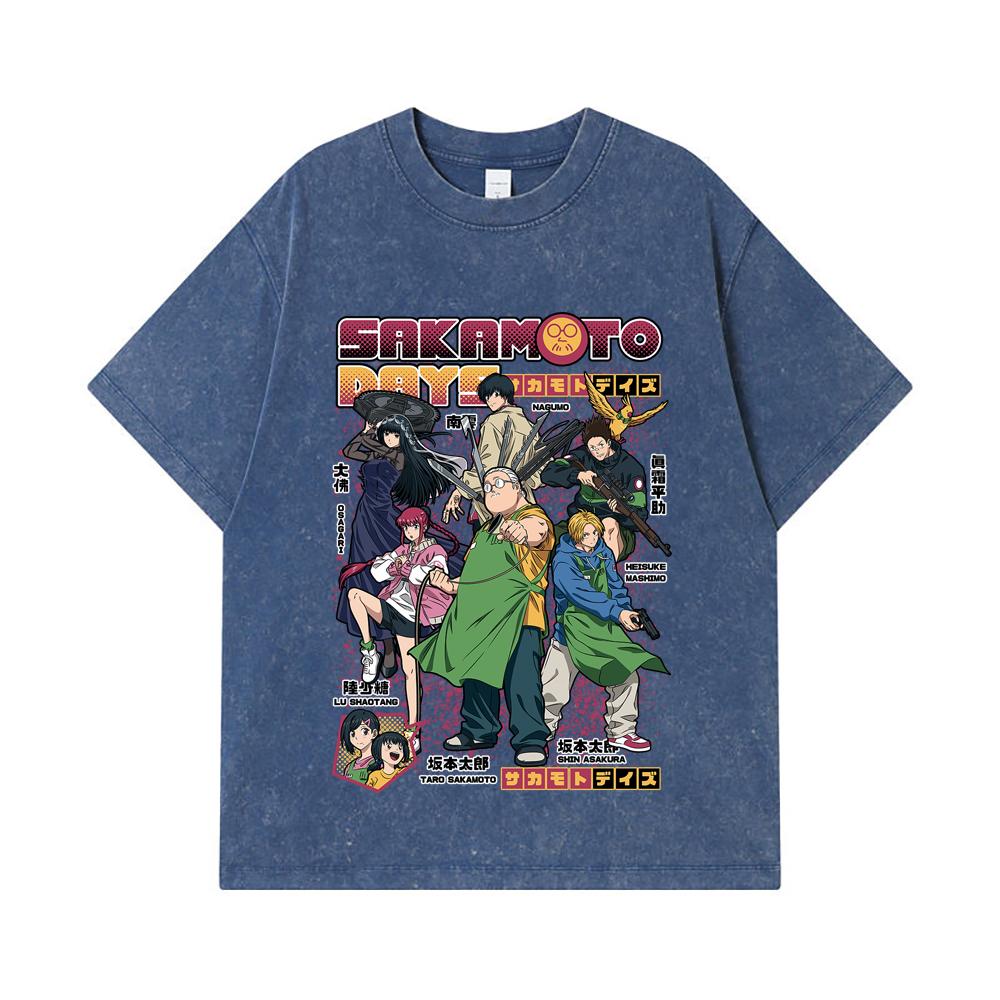 275 GSM Washed T-shirts 100% Cotton Sakamoto Days V1 Print Unisex Heavy Cotton T Shirt